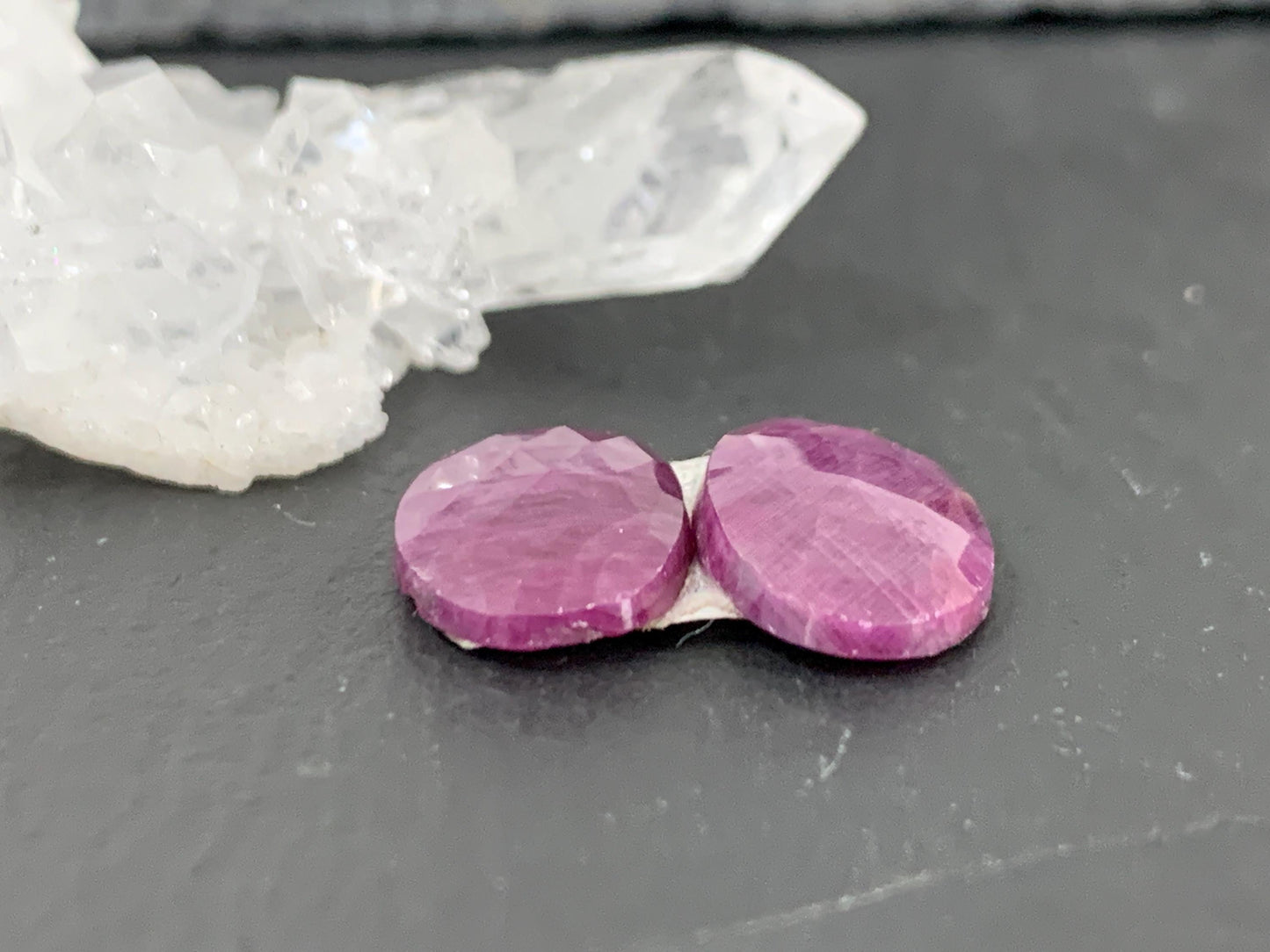 Faceted Ruby pair 9x16x3mm cabochon