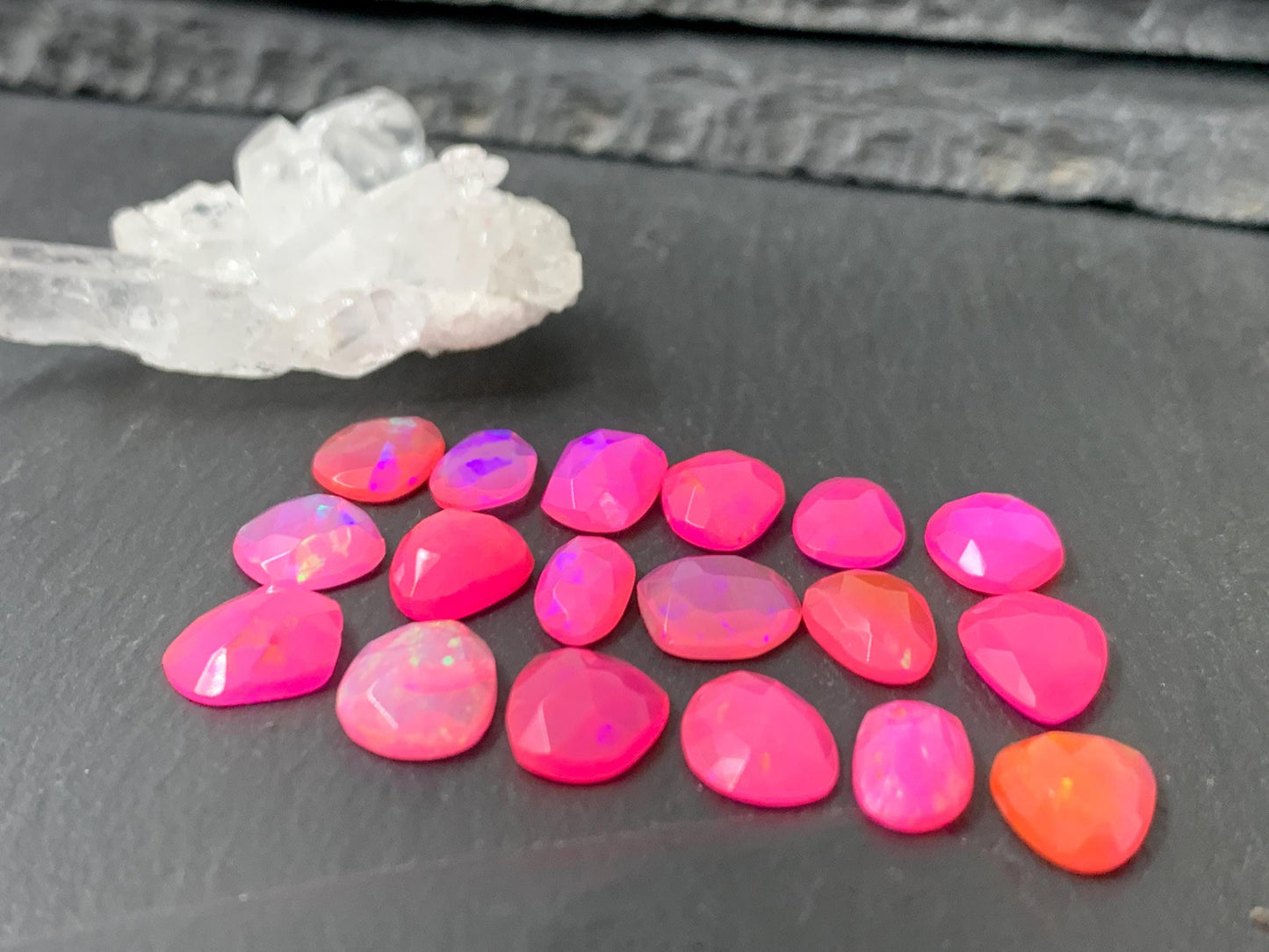 Faceted Pink Ethiopian Opal 9-11mm long cabochon