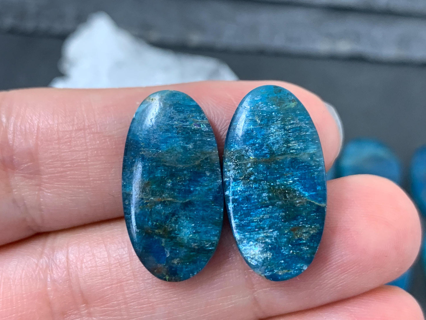 Apatite oval 20-22mm long cabochon - Buy by pair