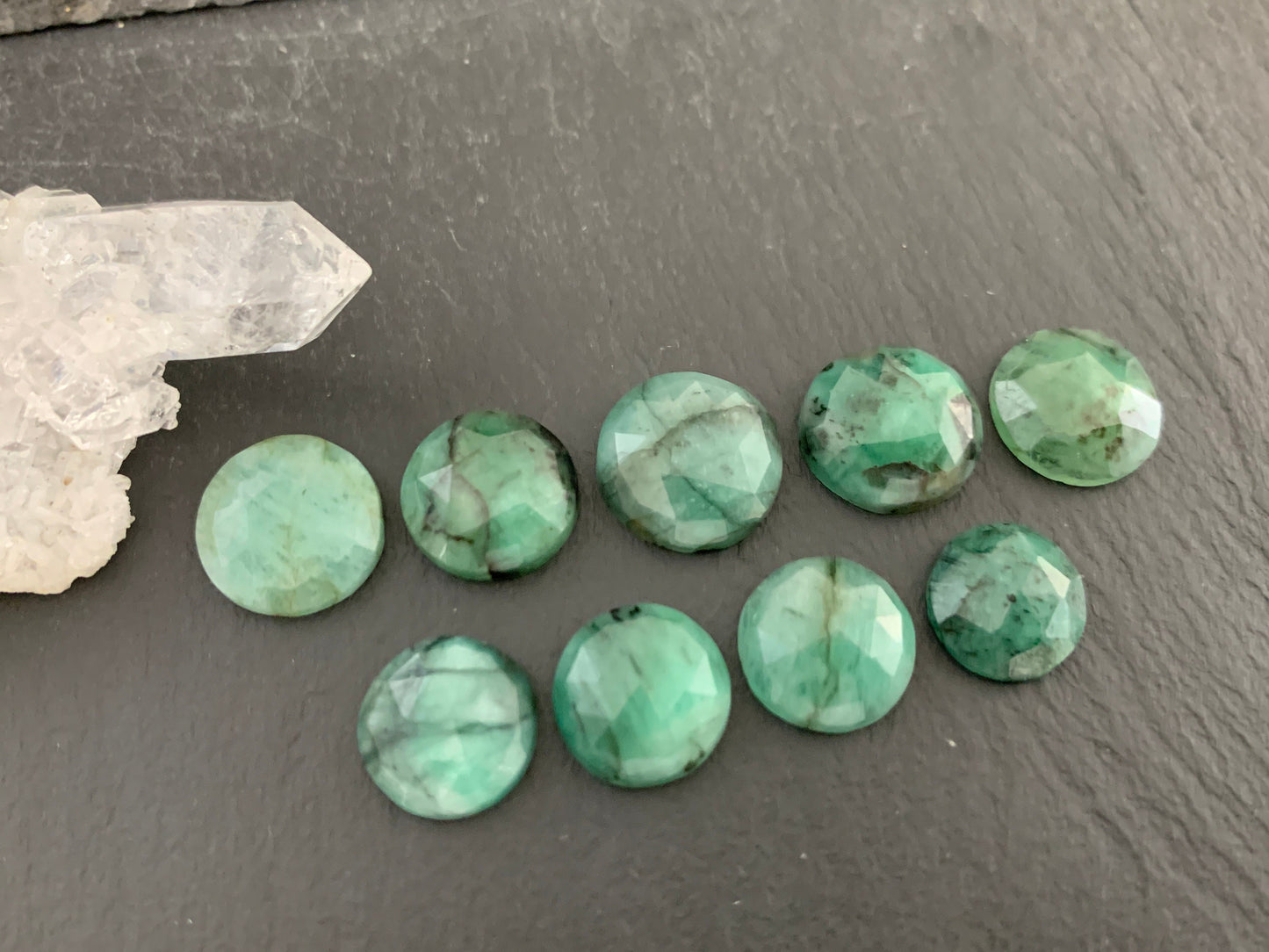 Faceted Emerald round 10-12mm cabochon