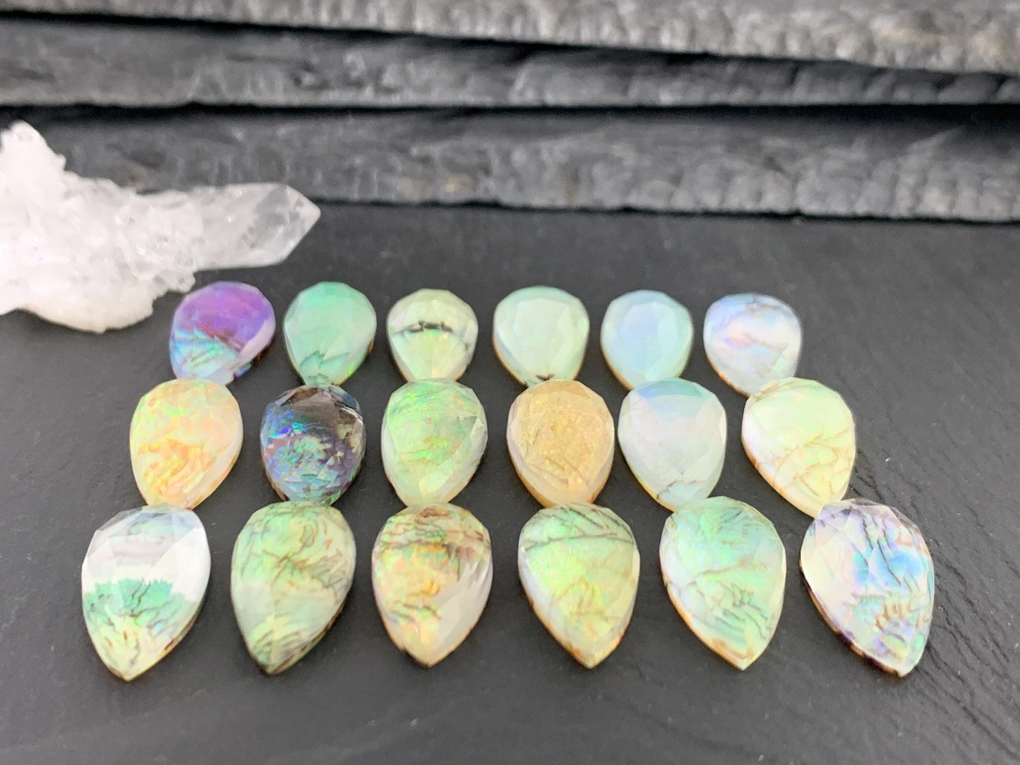 Faceted Monarch Opal pear 10x20mm cabochons - Doublet cabochons