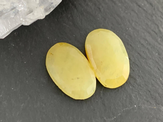 Faceted Yellow Sapphire pair 9x15x3mm cabochon