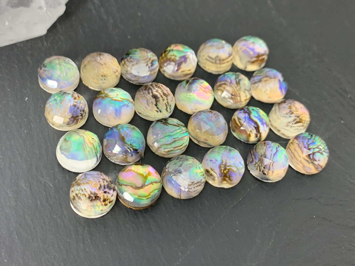 Faceted Abalone round 10mm doublet cabochon