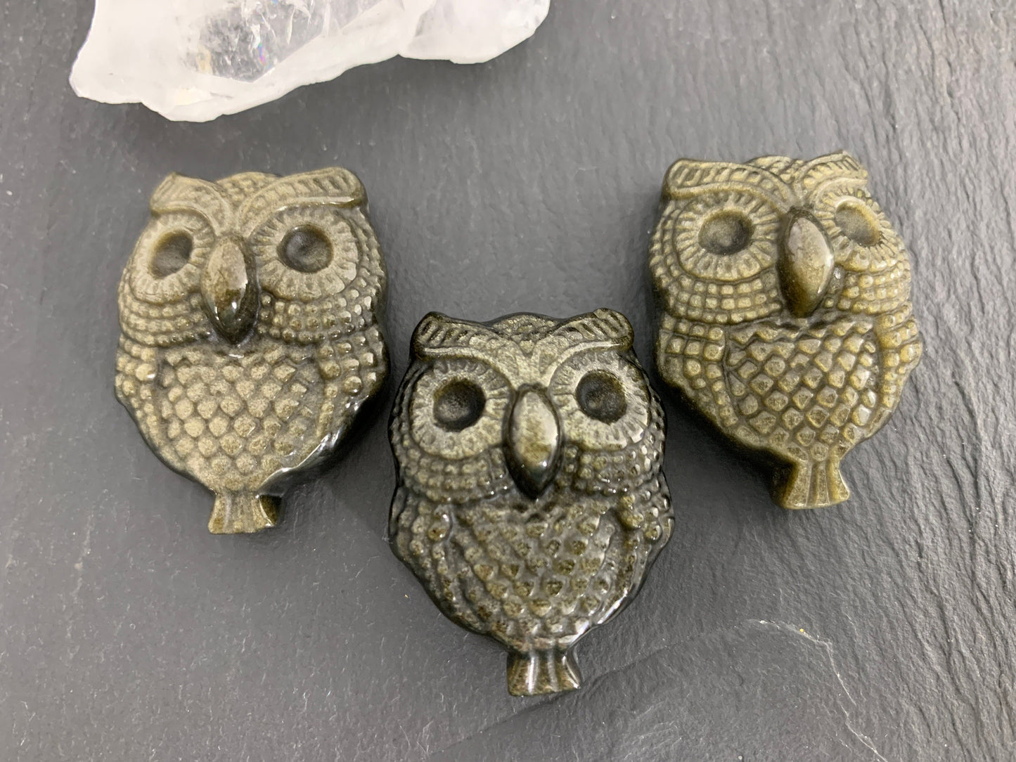 Gold Obsidian owl cabochon carving
