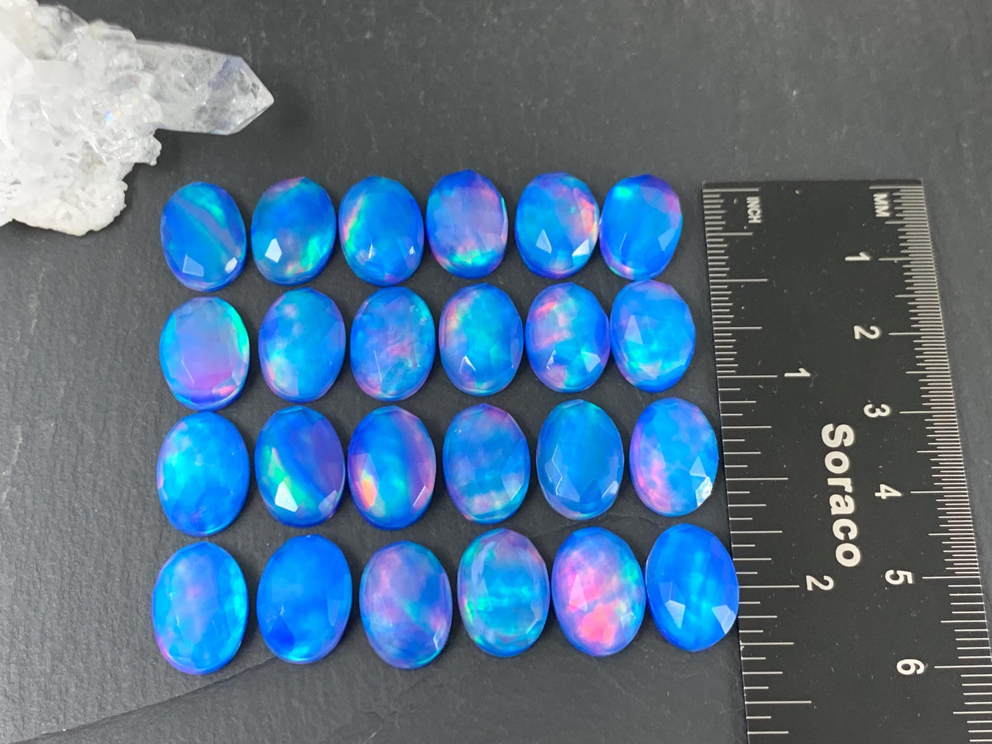Faceted Aurora Opal oval 10x14mm cabochons - Doublet cabochons