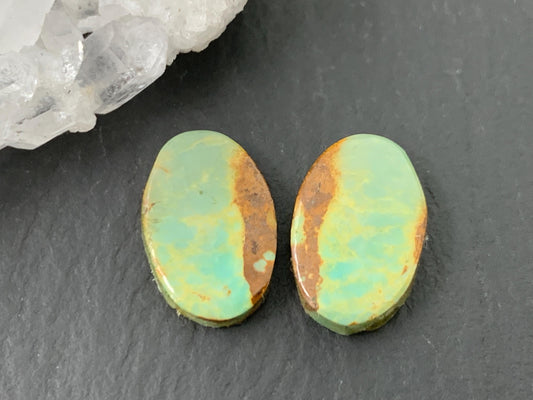 Tibetan Turquoise Pair 9x13mm Cabochon - Hand Cut Cabochon