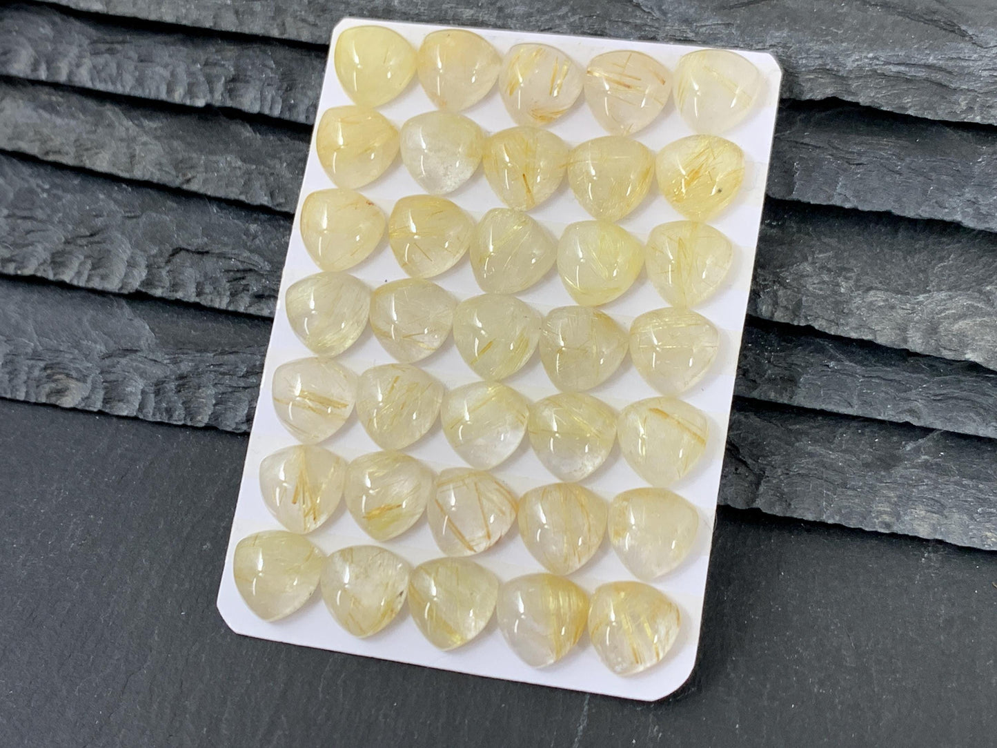 Gold Rutilated Quartz Triangle Cabochon 10x10mm - Calibrated Cut Gem, Unique Jewelry Supply