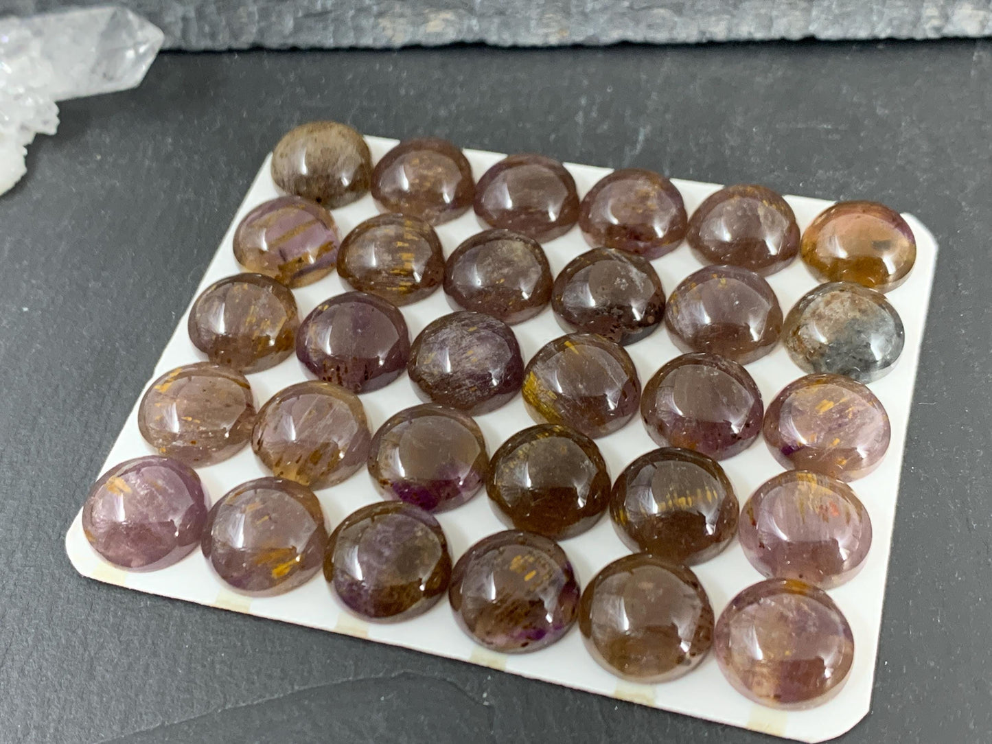 Amethyst Cacoxenite round 12mm cabochon - Calibrated cabochons