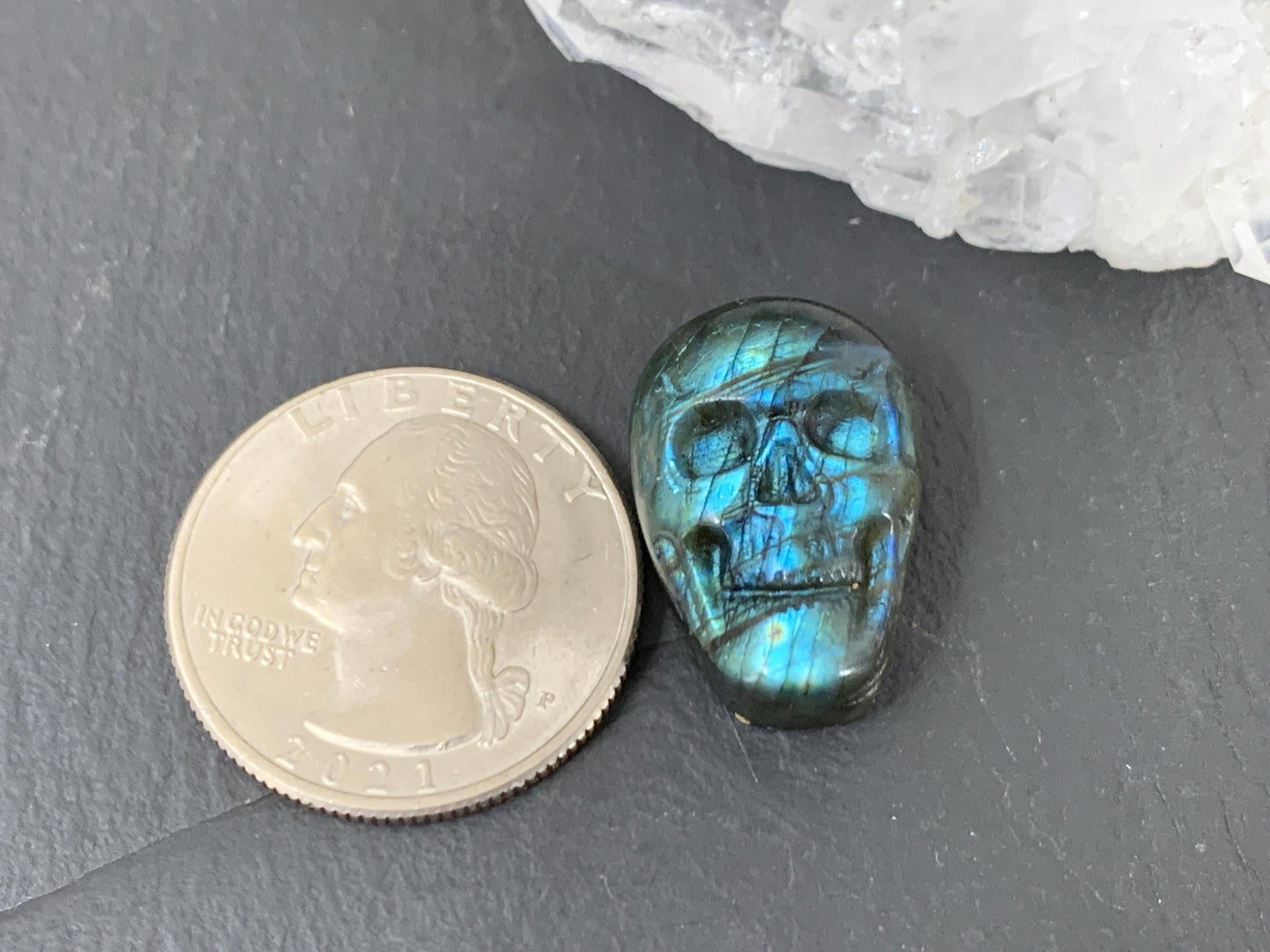 Labradorite Skull Cabochon 14x21mm - Natural Green Stone Flat Back Gem