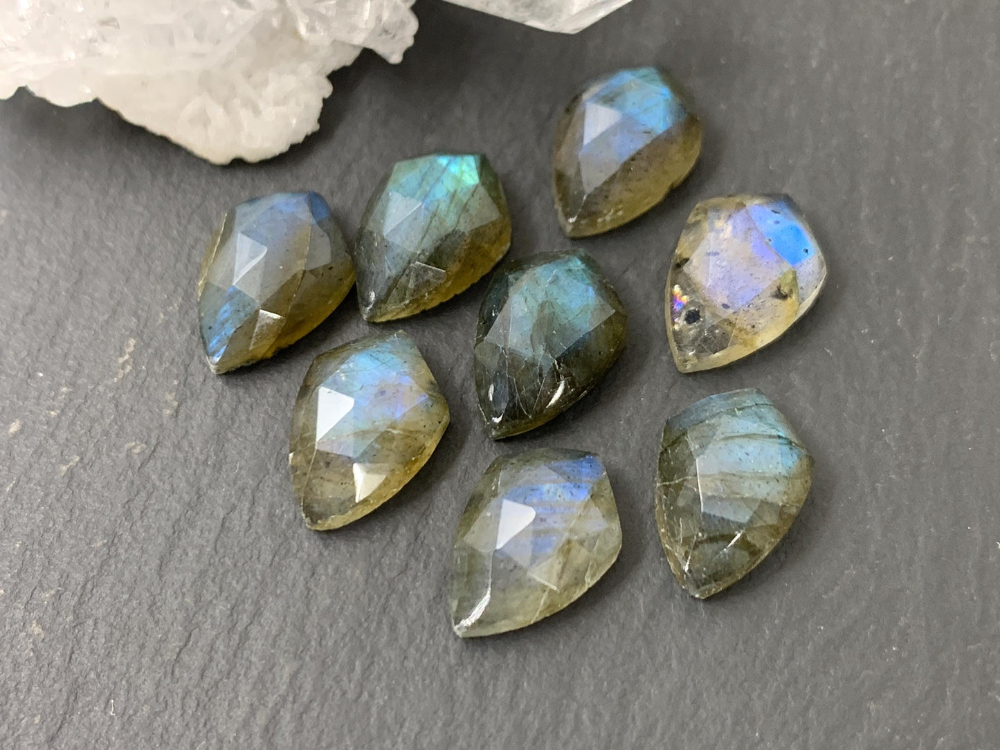 Faceted Labradorite shield 8x12mm cabochon
