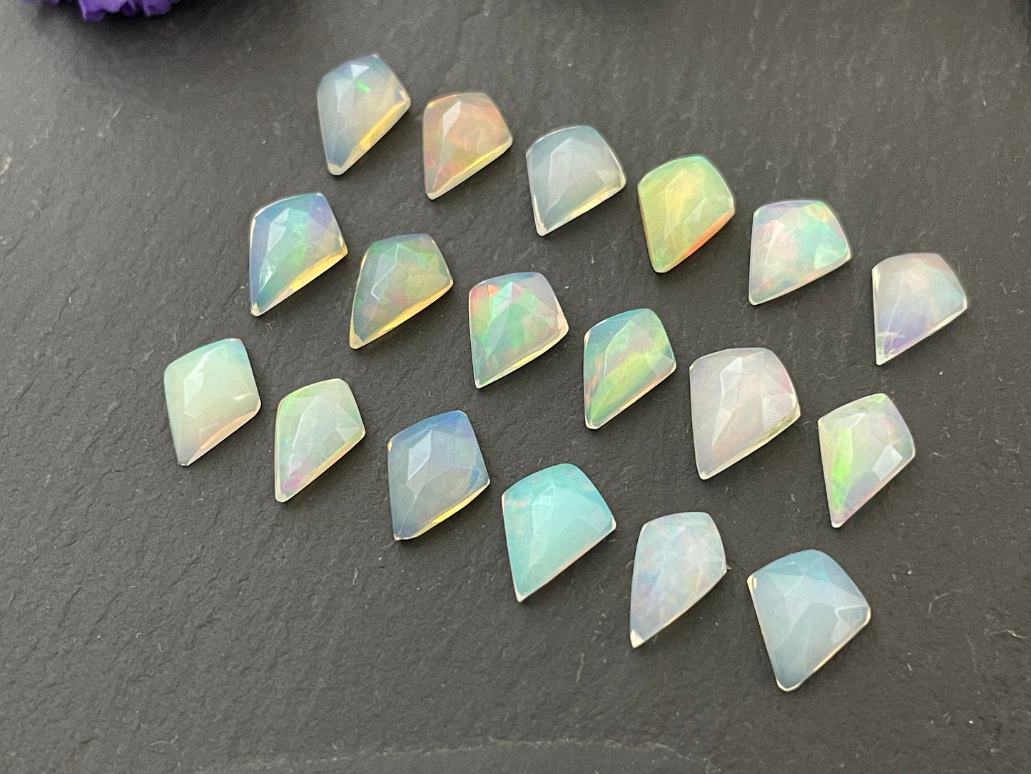 Faceted Ethiopian Opal 9-9.5mm cabochon- Faceted cabochons