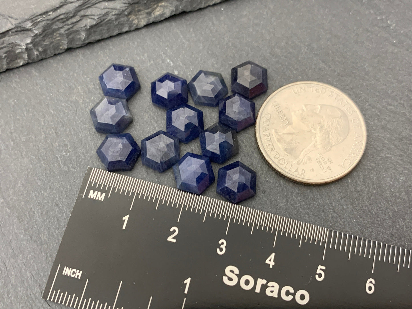 Faceted Blue Sapphire hexagon 8mm cabochon