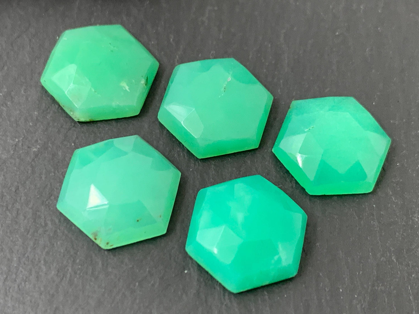 Faceted Chrysoprase Cabochon 12x14mm Hexagon Gemstone – Rose Cut Green Stone