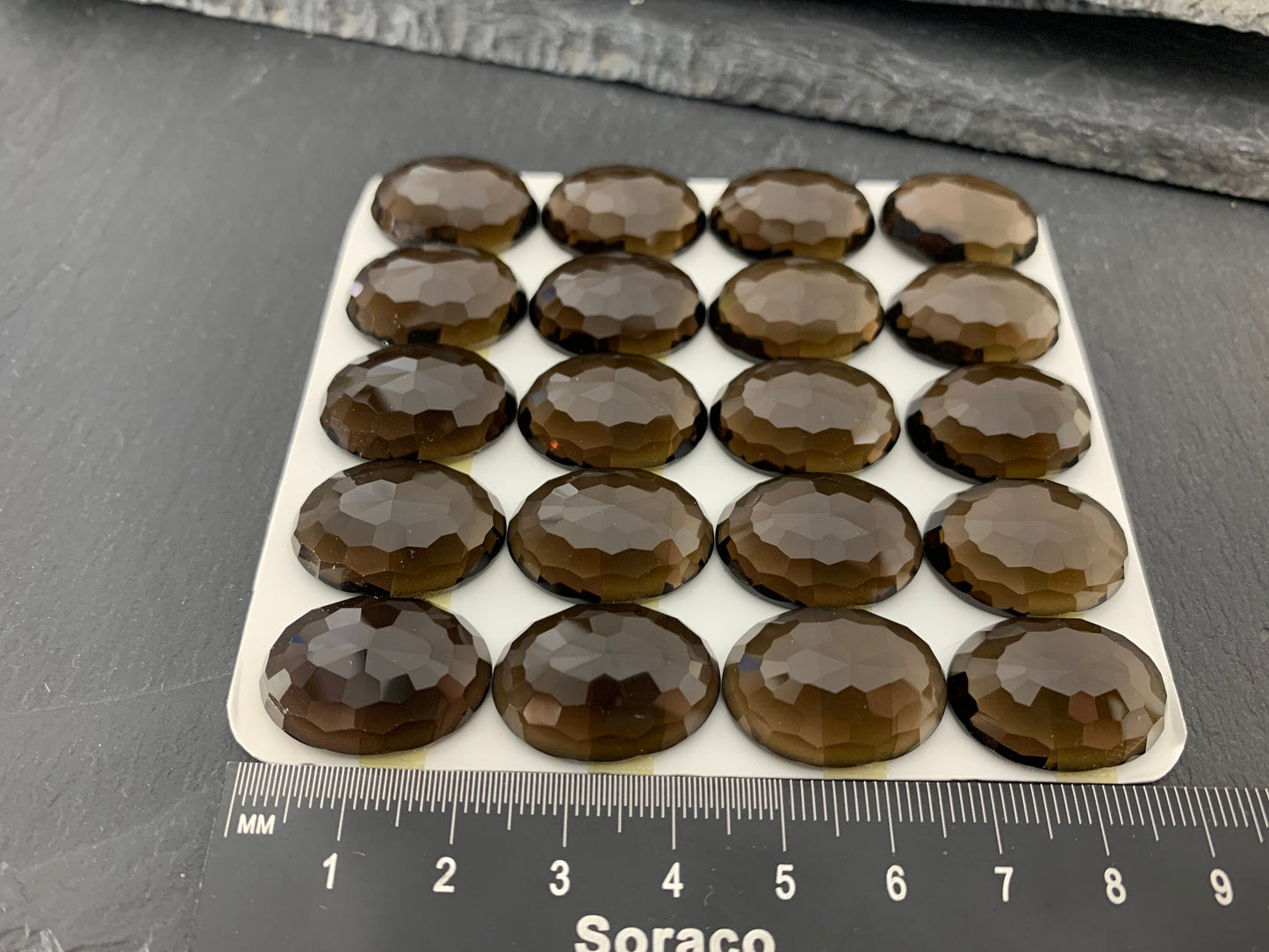 Faceted Smokey Quartz oval 16x22mm cabochon - Calibrated cabochons