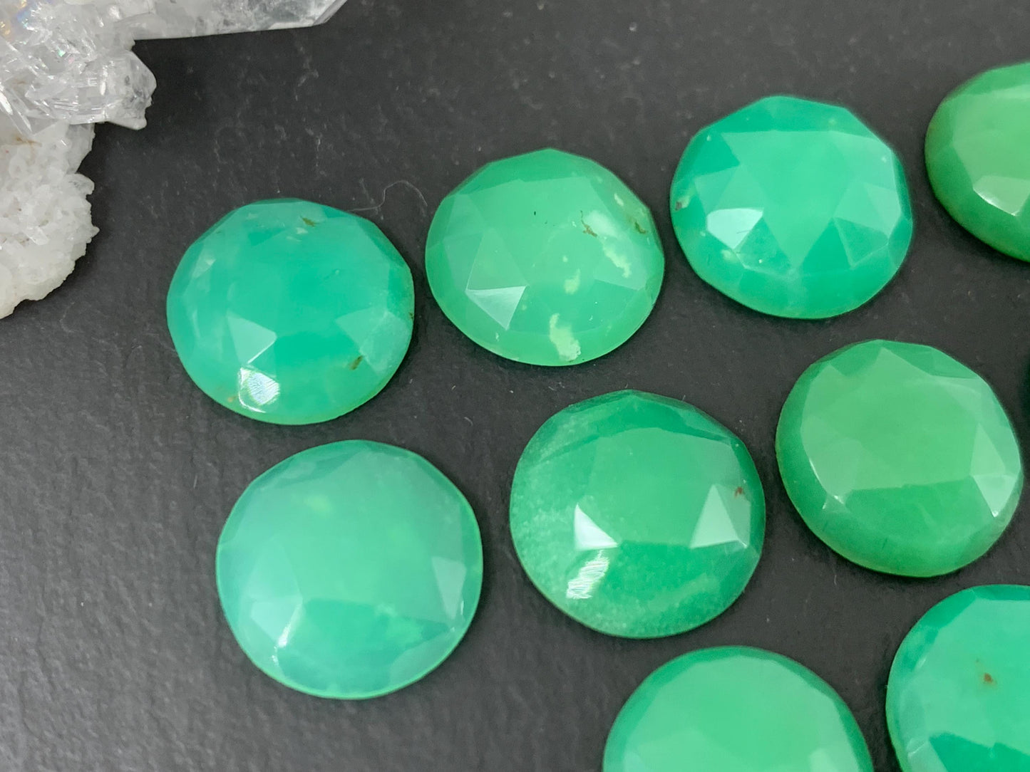 Faceted Chrysoprase round 12mm cabochon