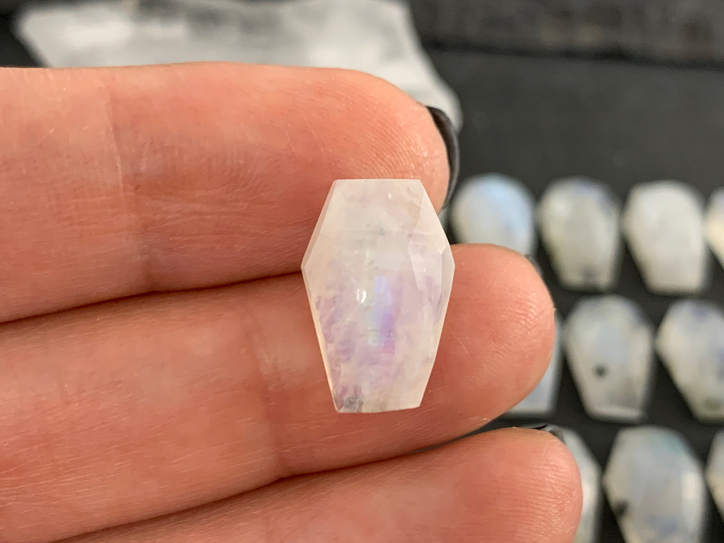 Faceted Moonstone coffin 10x16mm cabochon