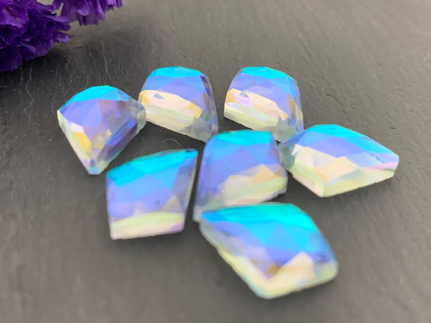 Faceted Mystic Rainbow Quartz kite 10x14mm cabochon doublet
