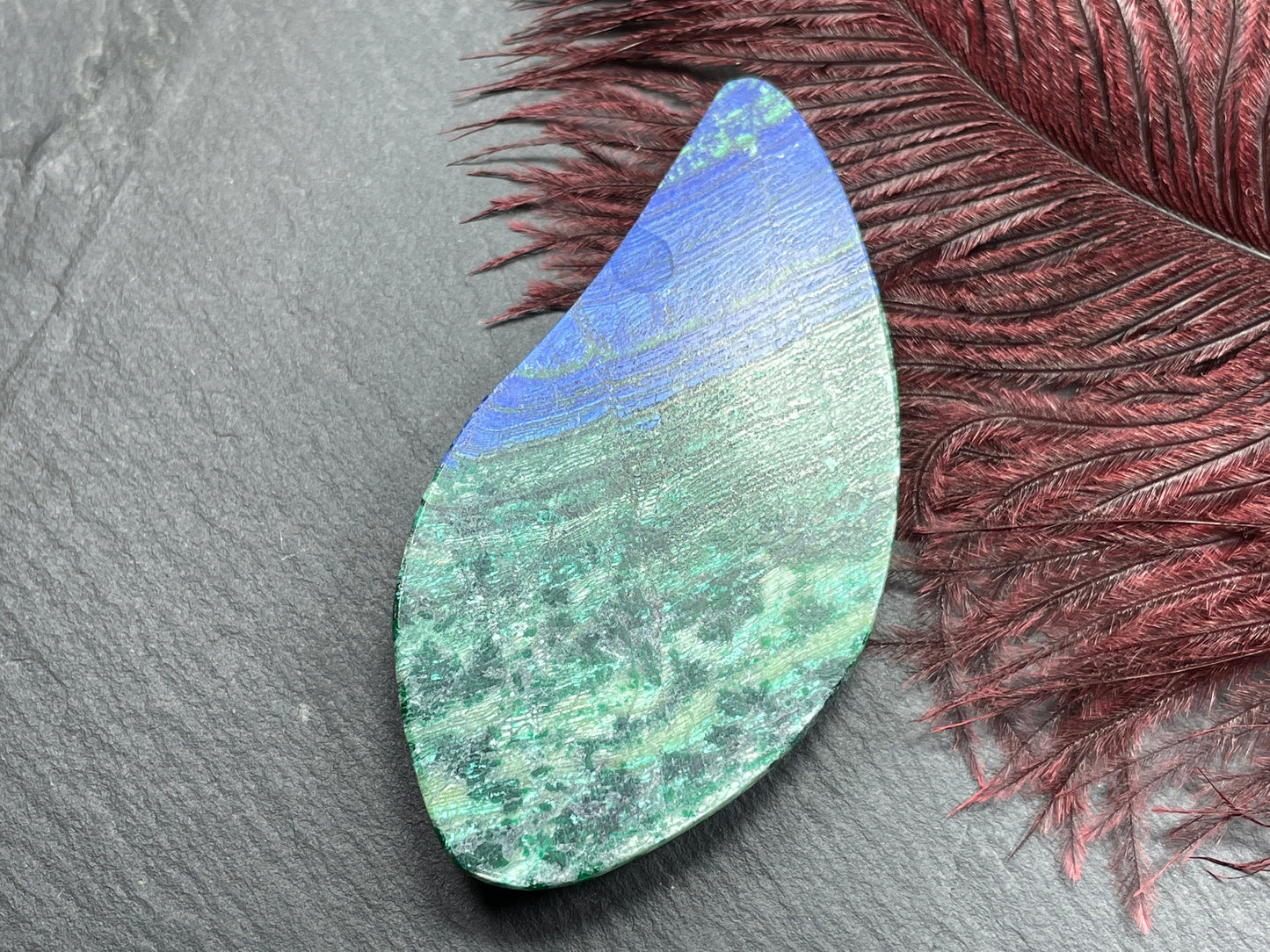 Azurite and Brochantite 37x72mm cabochon