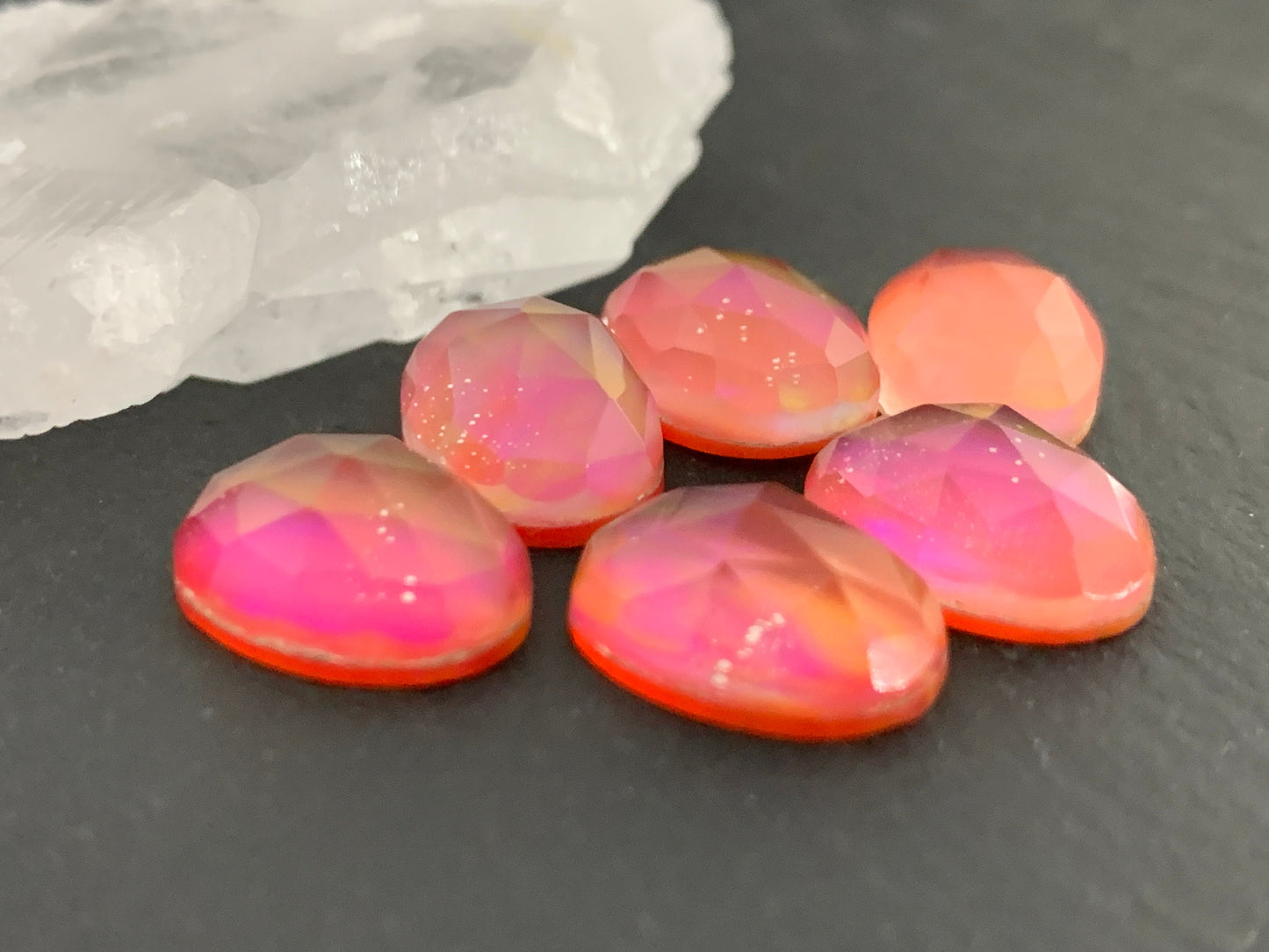 Faceted Aurora Opal 10x14mm doublet cabochons - Doublet cabochons