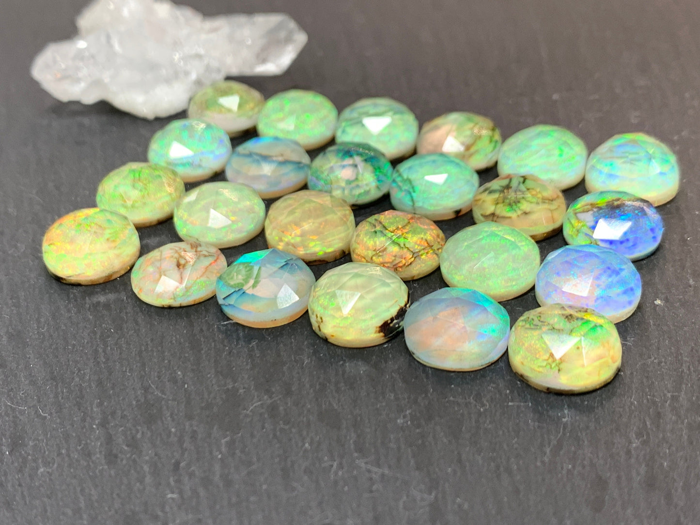 Faceted Monarch Opal round 12mm cabochons - Doublet cabochons