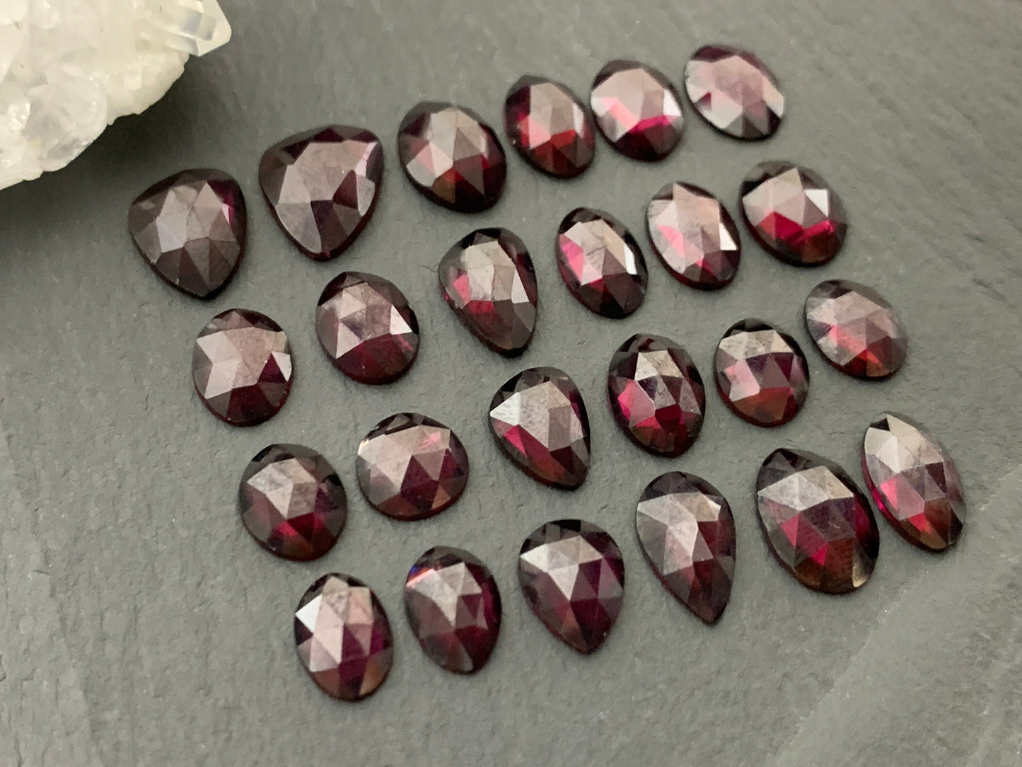 Faceted Rhodolite Garnet 8-12mm long cabochon