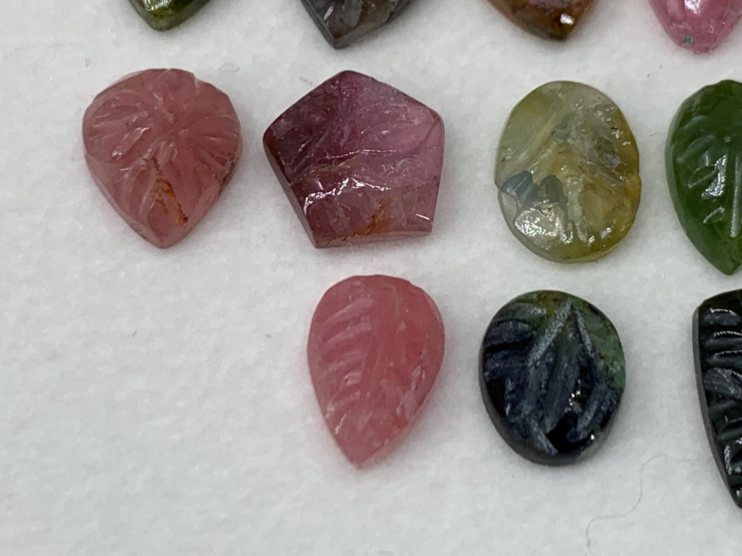 Discounted damaged carved Watermelon Tourmaline 10-12mm long cabochon