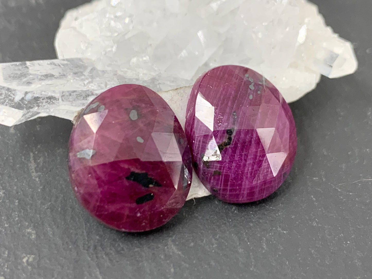 Faceted Ruby pair 12x15x4.5mm cabochon