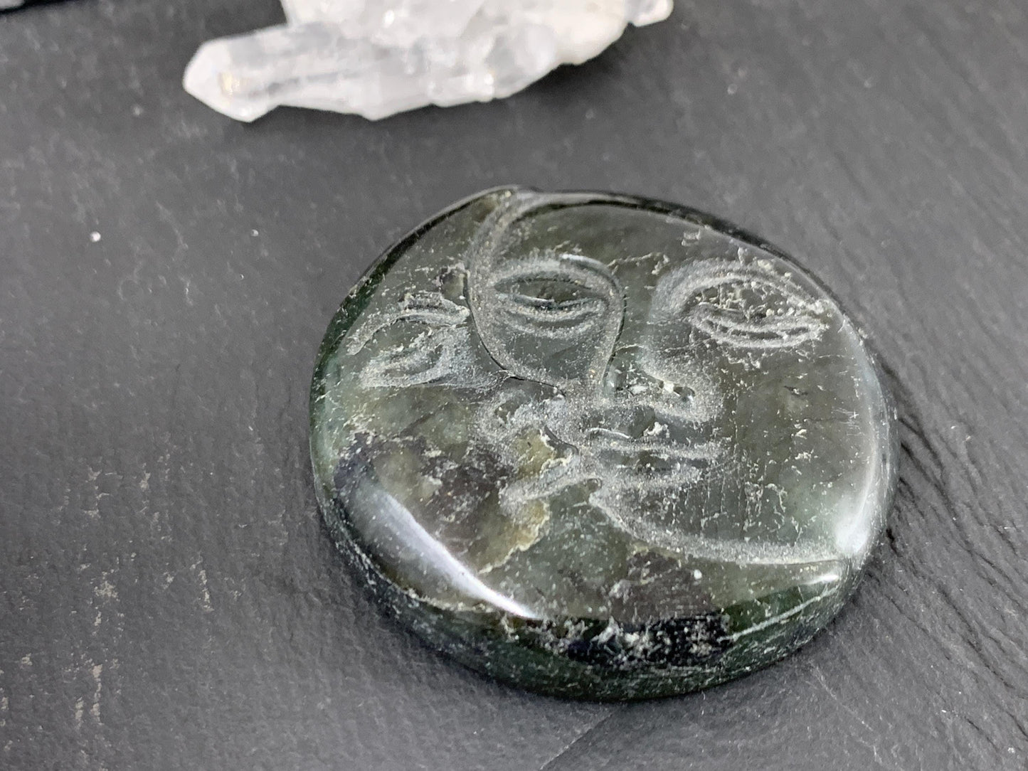 Labradorite Sun Moon Carving – Natural 43mm Flat Back Gemstone Cabochon