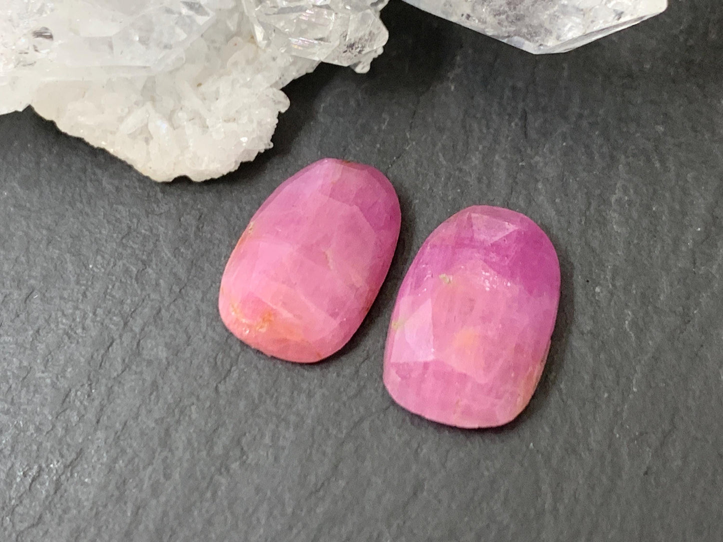 Faceted Ruby pair 8x12x3mm cabochon