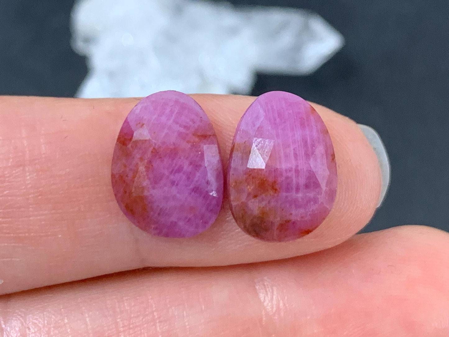 Faceted Ruby pair 10x13x3mm cabochon