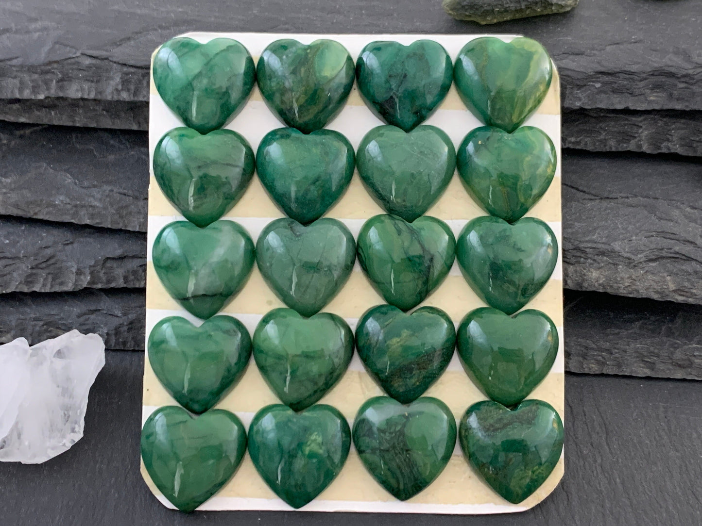 African Jade heart 20mm Cabochon - Calibrated Cabochons