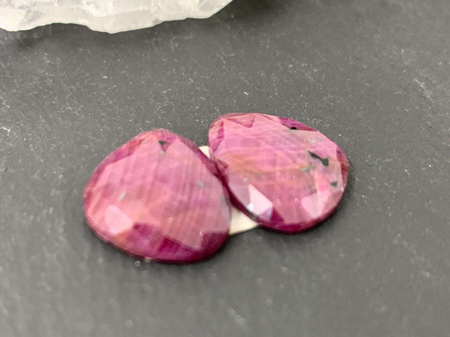 Faceted Ruby pair 13x17x3mm cabochon - free form