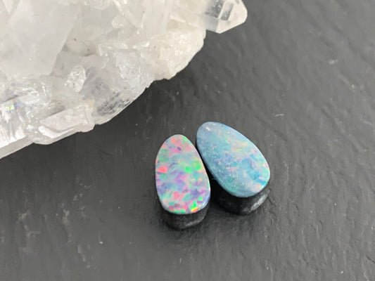 Australian Opal doublet 5x9mm pair of cabochons