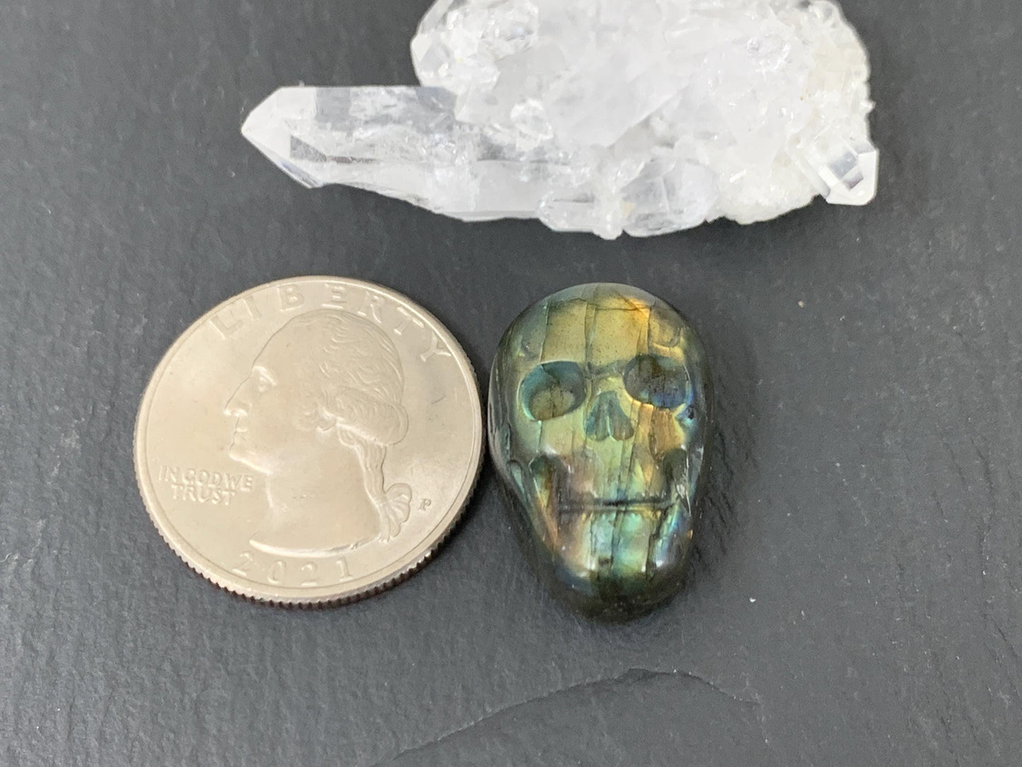 Labradorite Skull Cabochon 15x22mm - Natural Green Flat Back Carving Gemstone