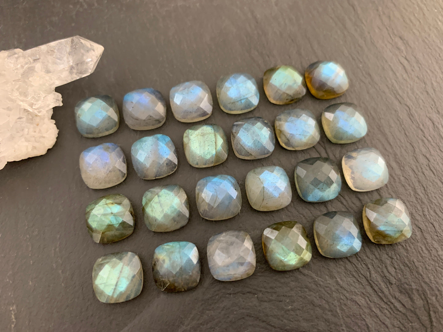 Faceted Labradorite square 10mm cabochon