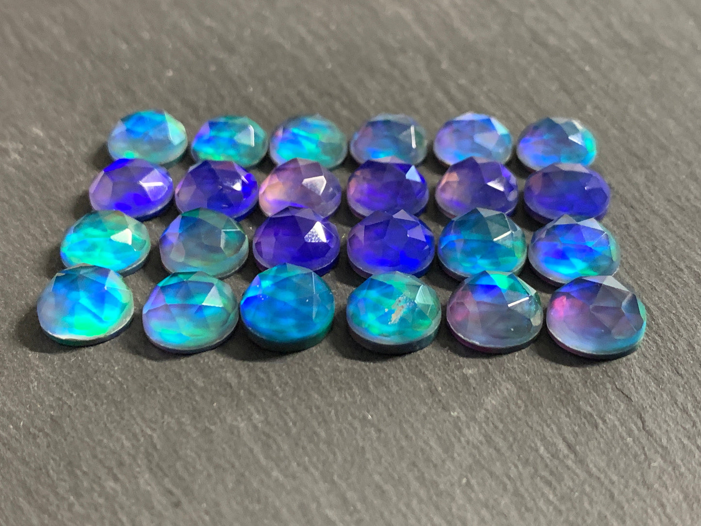 Faceted Aurora Opal 10mm cabochon - Doublet cabochons