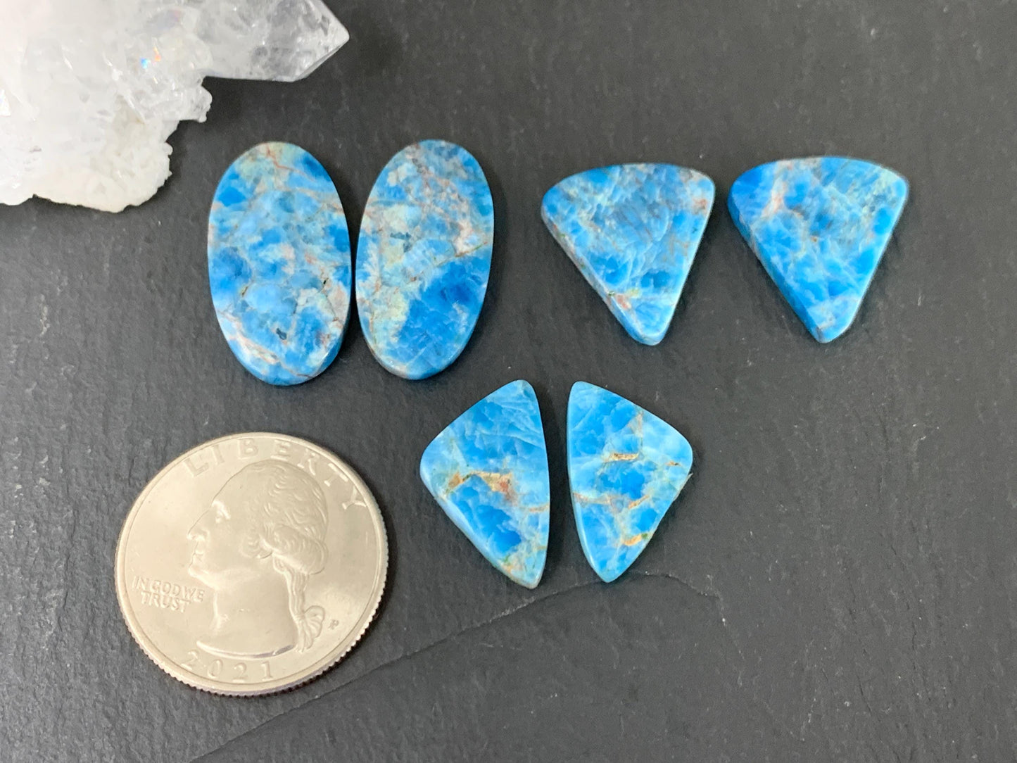 Apatite oval, free form 19-24mm long cabochon - Buy by pair