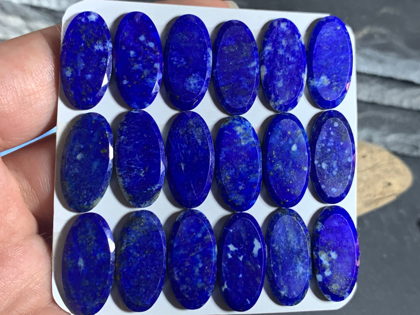 Flat Lapis Lazuli oval 10x20mm cabochon with Facted edge - calibrated cabochons