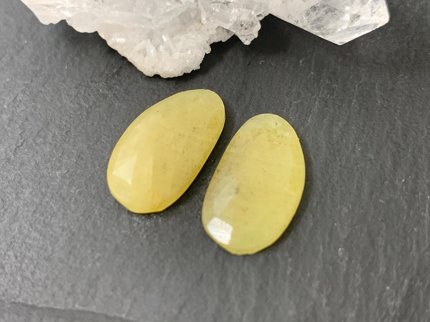 Faceted Yellow Sapphire pair 9x17x3mm cabochon