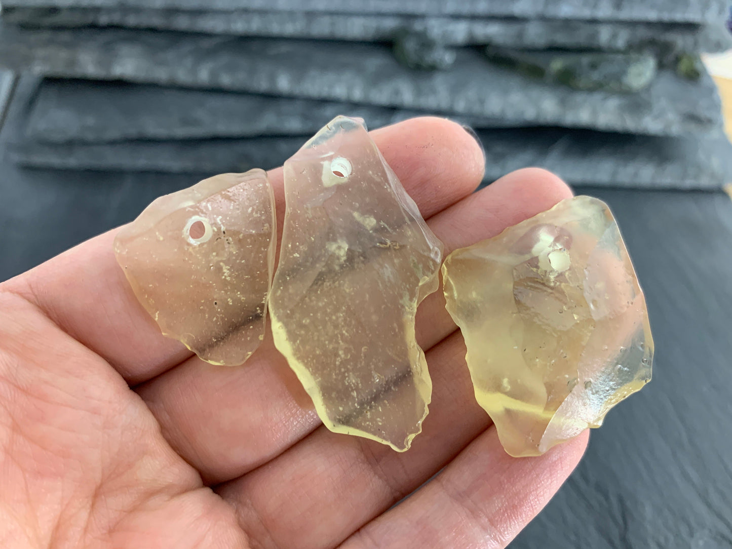 Drilled Libyan Desert Glass 24-45mm long