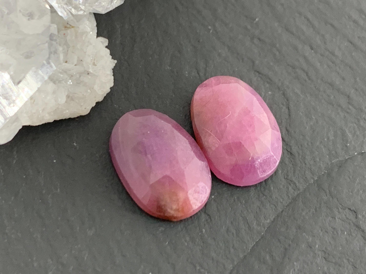 Faceted Ruby pair 8x12x3.5mm cabochon