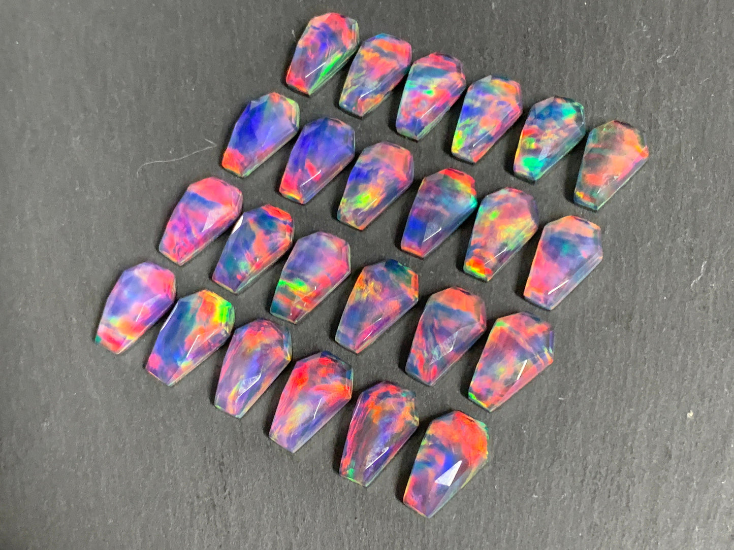 Faceted Aurora Opal coffin 10x16mm cabochon - Doublet cabochons