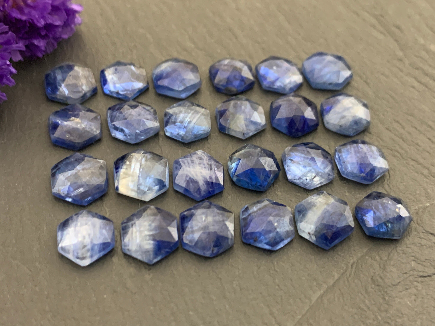 Faceted Kyanite Hexagon 8mm Cabochon - Natural Blue Gemstone Cut