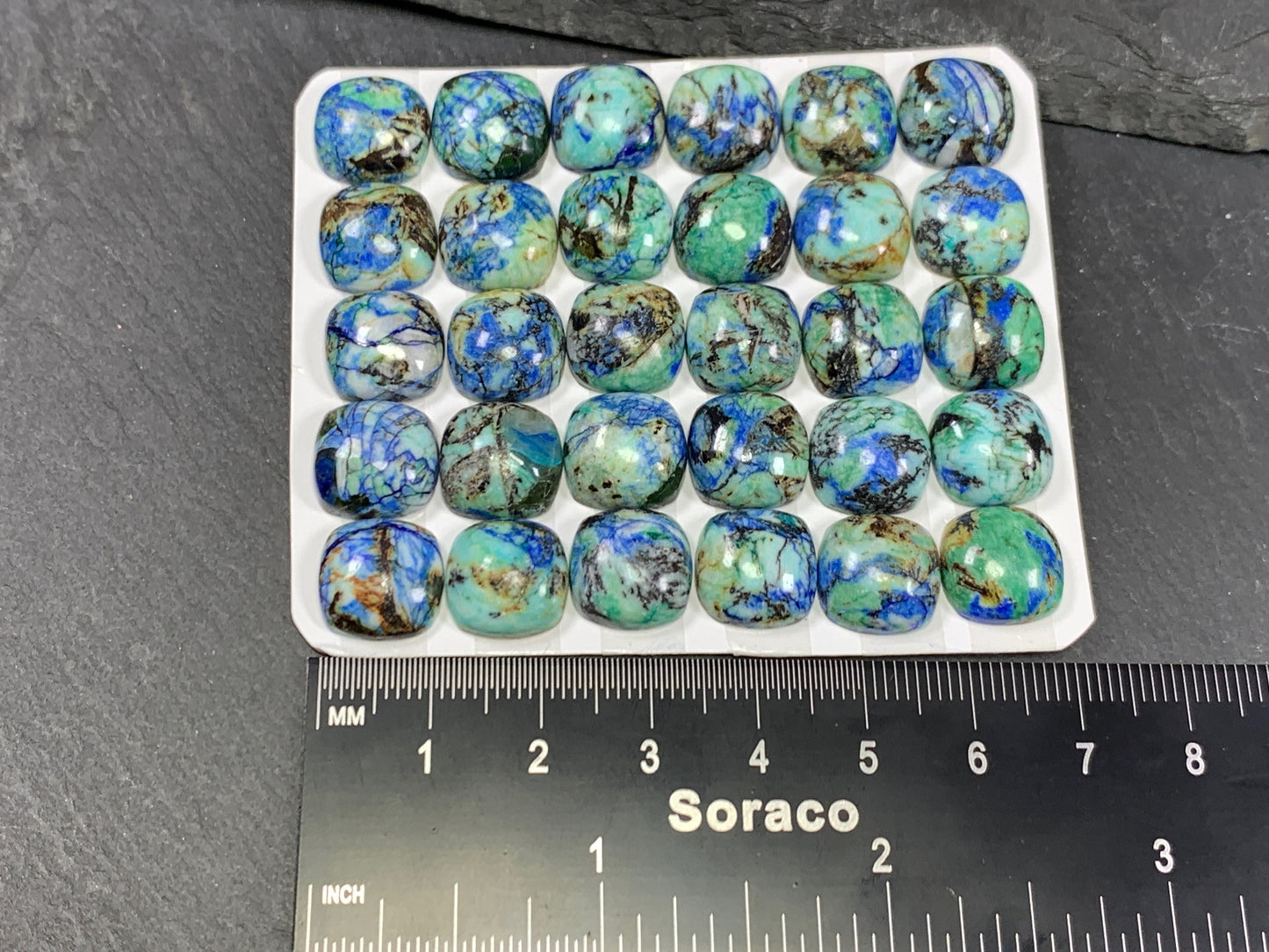 Azurite square cushion 12mm cabochon - Calibrated cabochons
