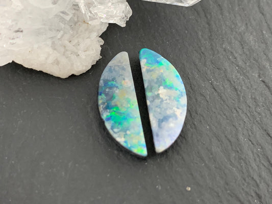 Australian Opal doublet 6x16x3mm pair of cabochons