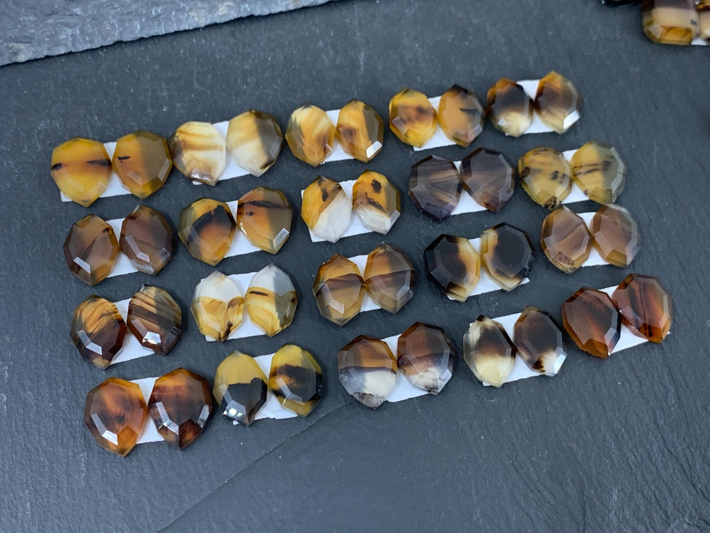 Faceted Montana Agate 14mm long cabochon - Buy by pair