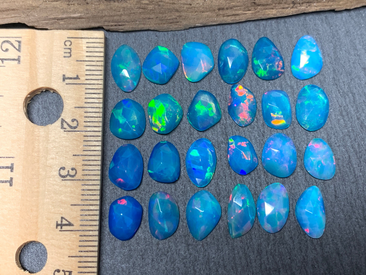 Faceted Blue Ethiopian Opal 8-10mm long cabochon