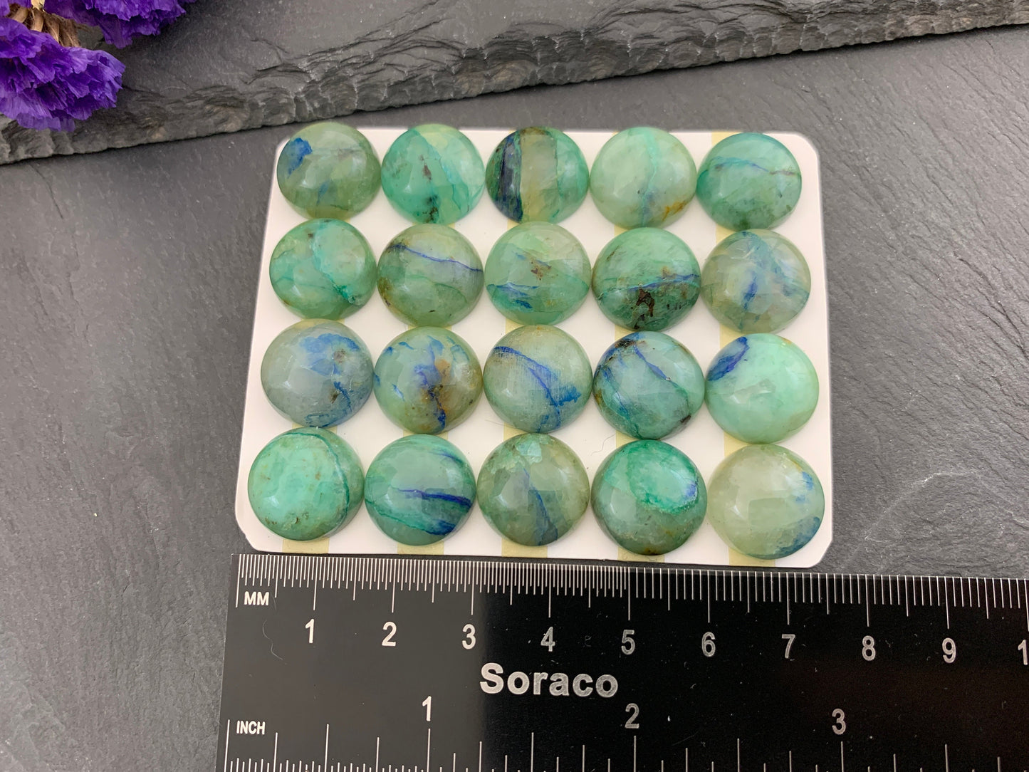 Chrysocolla round 15mm cabochon - Calibrated cabochons