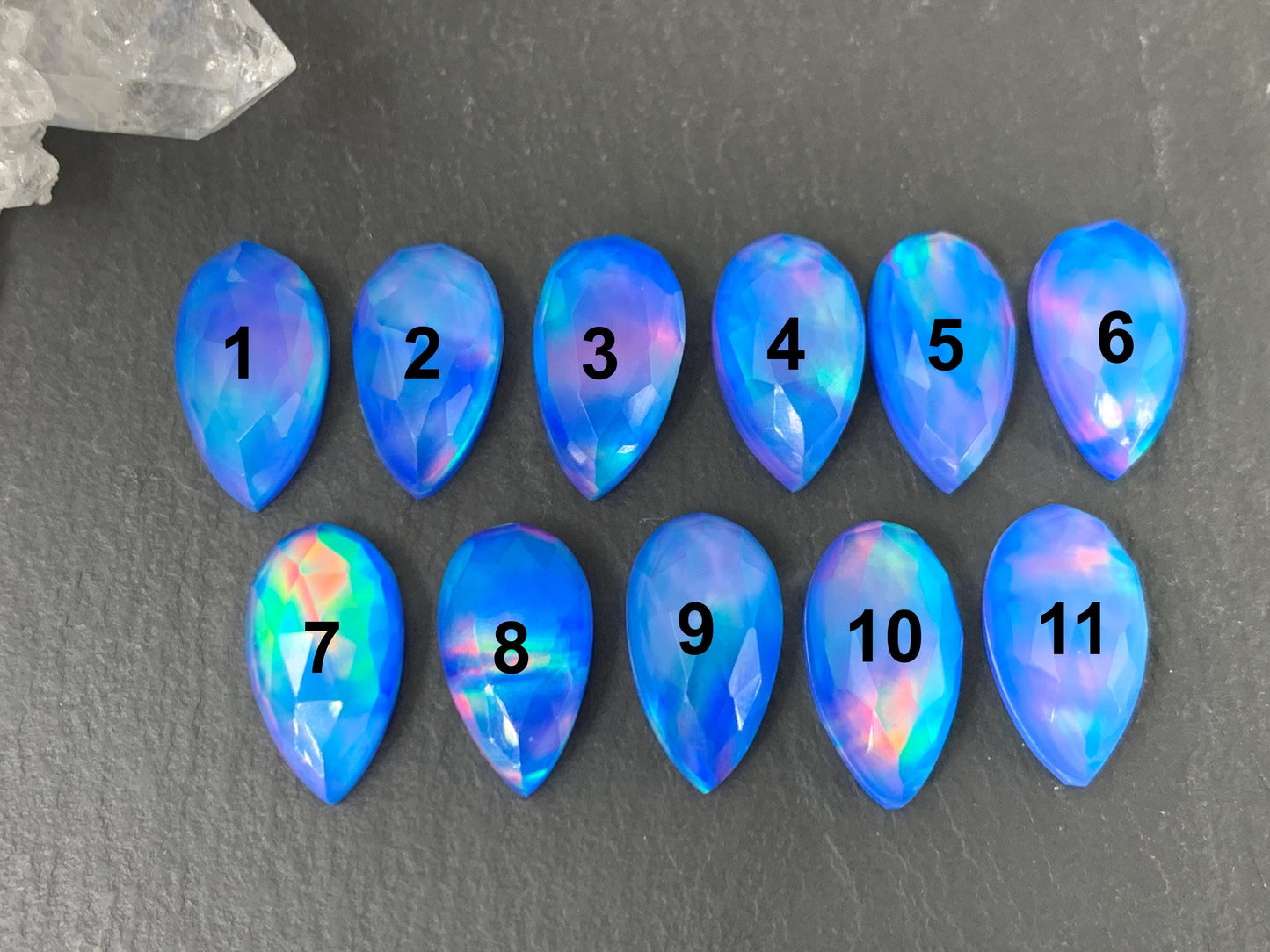 Faceted Aurora Opal pear 8x15mm cabochon - Doublet cabochon