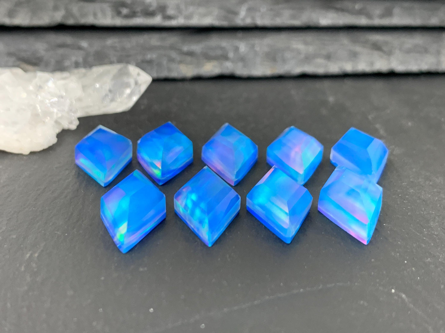 Faceted Aurora Opal rhombus 10x20mm cabochon - Doublet cabochons